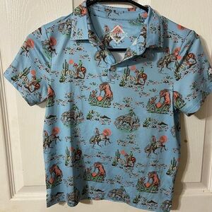 EUC Boys Burlebo Short Sleeve Cowboy Polo Shirt Sz 8 Light Blue! Horse Bucking
